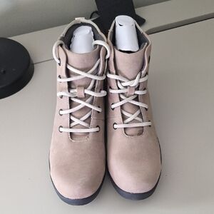 Women's Beige Lace-Up Boots
